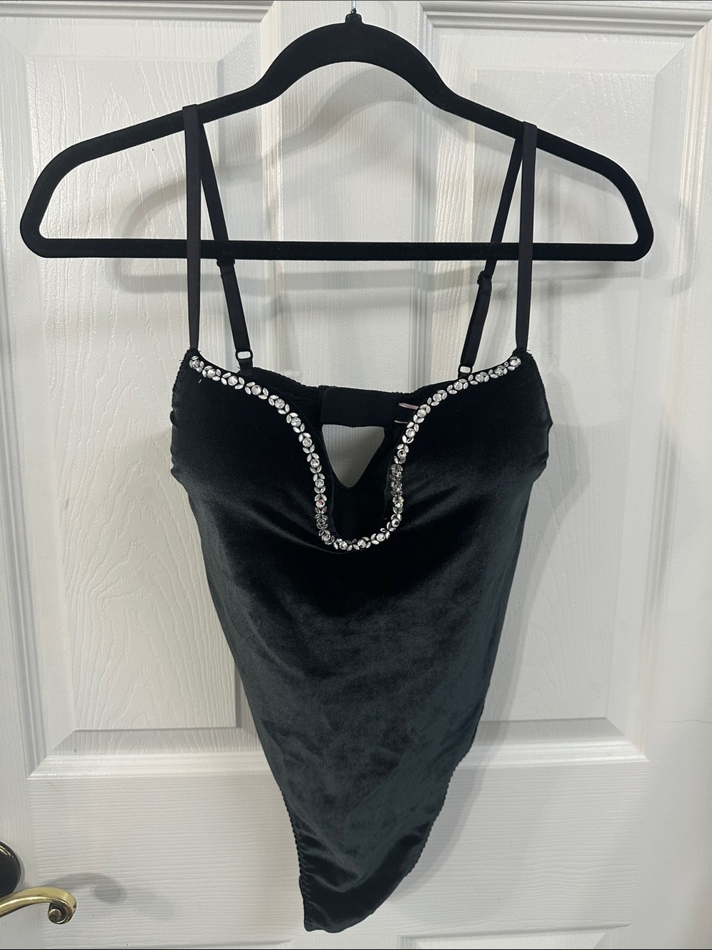 Victoria’s Secret Black Velvet Rhinestone Crystal Bodysuit